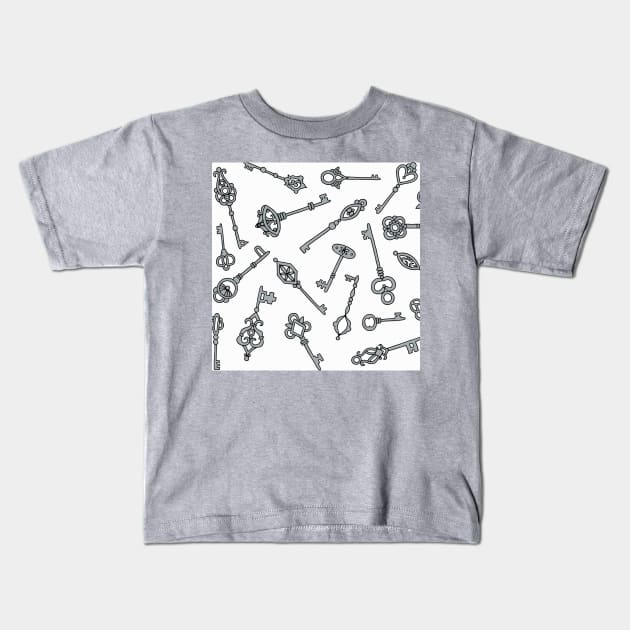 Skeleton Keys Grey and White Palette Kids T-Shirt by HLeslie Design